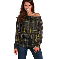 Hawaii Brown Plumeria Lei Black Off Shoulder Sweater Frangipani Floral Heritage Art