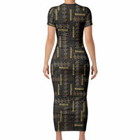 Hawaii Brown Plumeria Lei Black Short Sleeve Bodycon Dress Frangipani Floral Heritage Art LT01 - Polynesian Pride