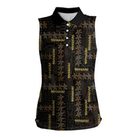 Hawaii Brown Plumeria Lei Black Women Sleeveless Polo Shirt Frangipani Floral Heritage Art LT01 Female Black - Polynesian Pride