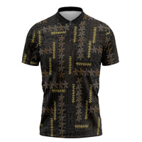 Hawaii Brown Plumeria Lei Black Zipper Polo Shirt Frangipani Floral Heritage Art LT01 Black - Polynesian Pride