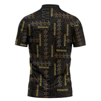 Hawaii Brown Plumeria Lei Black Zipper Polo Shirt Frangipani Floral Heritage Art LT01 - Polynesian Pride
