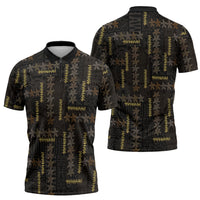 Hawaii Brown Plumeria Lei Black Zipper Polo Shirt Frangipani Floral Heritage Art