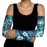Polynesian Hibiscus Tropical Blue Floral Arm Sleeves Tribal Pattern - Polynesian Pride
