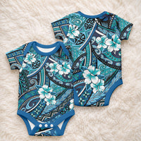 Polynesian Hibiscus Tropical Blue Floral Baby Onesie Tribal Pattern