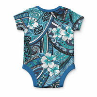 Polynesian Hibiscus Tropical Blue Floral Baby Onesie Tribal Pattern