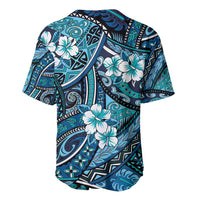 Polynesian Hibiscus Tropical Blue Floral Baseball Jersey Tribal Pattern LT01 - Polynesian Pride