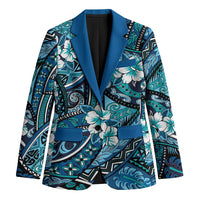 Polynesian Hibiscus Tropical Blue Floral Blazer Tribal Pattern - Polynesian Pride