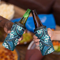 Polynesian Hibiscus Tropical Blue Floral 4 in 1 Can Cooler Tumbler Tribal Pattern - Polynesian Pride