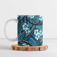 Polynesian Hibiscus Tropical Blue Floral Ceramic Mug Tribal Pattern - Polynesian Pride