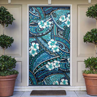 Polynesian Hibiscus Tropical Blue Floral Door Cover Tribal Pattern - Polynesian Pride