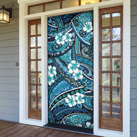 Polynesian Hibiscus Tropical Blue Floral Door Cover Tribal Pattern - Polynesian Pride