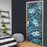 Polynesian Hibiscus Tropical Blue Floral Door Cover Tribal Pattern - Polynesian Pride