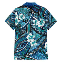 Polynesian Hibiscus Tropical Blue Floral Family Matching Tank Maxi Dress and Hawaiian Shirt Tribal Pattern - Polynesian Pride