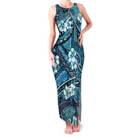 Polynesian Hibiscus Tropical Blue Floral Family Matching Tank Maxi Dress and Hawaiian Shirt Tribal Pattern - Polynesian Pride
