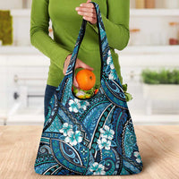 Polynesian Hibiscus Tropical Blue Floral Grocery Bag Tribal Pattern - Polynesian Pride
