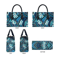 Polynesian Hibiscus Tropical Blue Floral Leather Bag Tribal Pattern - Polynesian Pride