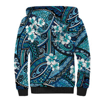 Polynesian Hibiscus Tropical Blue Floral Sherpa Hoodie Tribal Pattern - Polynesian Pride