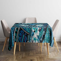 Polynesian Hibiscus Tropical Blue Floral Tablecloth Tribal Pattern - Polynesian Pride