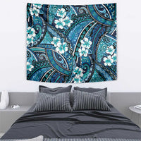 Polynesian Hibiscus Tropical Blue Floral Tapestry Tribal Pattern - Polynesian Pride
