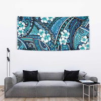 Polynesian Hibiscus Tropical Blue Floral Tapestry Tribal Pattern - Polynesian Pride
