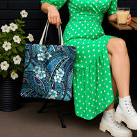 Polynesian Hibiscus Tropical Blue Floral Tote Bag Tribal Pattern - Polynesian Pride