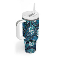 Polynesian Hibiscus Tropical Blue Floral Tumbler With Handle Tribal Pattern - Polynesian Pride