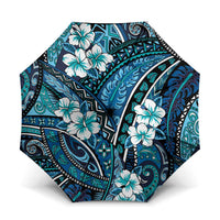 Polynesian Hibiscus Tropical Blue Floral Umbrella Tribal Pattern - Polynesian Pride