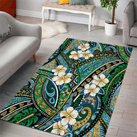 Polynesian Hibiscus Tropical Green Floral Area Rug Tribal Pattern - Polynesian Pride