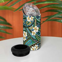 Polynesian Hibiscus Tropical Green Floral 4 in 1 Can Cooler Tumbler Tribal Pattern - Polynesian Pride