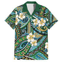 Polynesian Hibiscus Tropical Green Floral Family Matching Long Sleeve Bodycon Dress and Hawaiian Shirt Tribal Pattern - Polynesian Pride