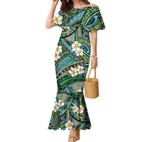 Polynesian Hibiscus Tropical Green Floral Family Matching Mermaid Dress and Hawaiian Shirt Tribal Pattern - Polynesian Pride