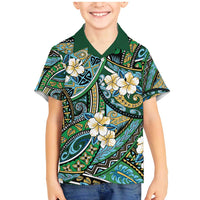 Polynesian Hibiscus Tropical Green Floral Family Matching Mermaid Dress and Hawaiian Shirt Tribal Pattern - Polynesian Pride