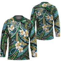 Polynesian Hibiscus Tropical Green Floral Hockey Jersey Tribal Pattern - Polynesian Pride