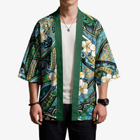Polynesian Hibiscus Tropical Green Floral Kimono Tribal Pattern - Polynesian Pride