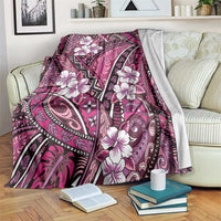 Polynesian Hibiscus Tropical Pink Floral Blanket Tribal Pattern - Polynesian Pride