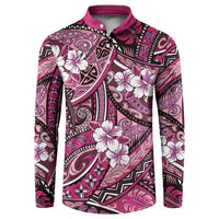 Polynesian Hibiscus Tropical Pink Floral Button Sweatshirt Tribal Pattern LT01 Pink - Polynesian Pride