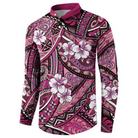 Polynesian Hibiscus Tropical Pink Floral Button Sweatshirt Tribal Pattern LT01 - Polynesian Pride
