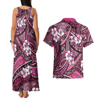 Polynesian Hibiscus Tropical Pink Floral Couples Matching Tank Maxi Dress and Hawaiian Shirt Tribal Pattern - Polynesian Pride