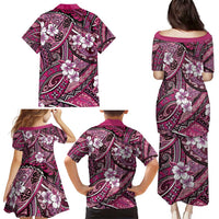 Polynesian Hibiscus Tropical Pink Floral Family Matching Puletasi and Hawaiian Shirt Tribal Pattern - Polynesian Pride