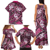 Polynesian Hibiscus Tropical Pink Floral Family Matching Tank Maxi Dress and Hawaiian Shirt Tribal Pattern - Polynesian Pride