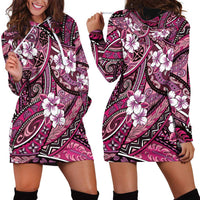 Polynesian Hibiscus Tropical Pink Floral Hoodie Dress Tribal Pattern - Polynesian Pride