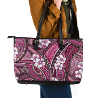 Polynesian Hibiscus Tropical Pink Floral Leather Tote Bag Tribal Pattern - Polynesian Pride