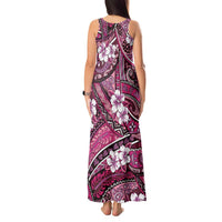 Polynesian Hibiscus Tropical Pink Floral Tank Maxi Dress Tribal Pattern - Polynesian Pride