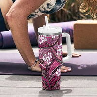 Polynesian Hibiscus Tropical Pink Floral Tumbler With Handle Tribal Pattern - Polynesian Pride