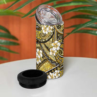 Polynesian Hibiscus Tropical Yellow Floral 4 in 1 Can Cooler Tumbler Tribal Pattern - Polynesian Pride