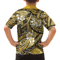 Polynesian Hibiscus Tropical Yellow Floral Family Matching Long Sleeve Bodycon Dress and Hawaiian Shirt Tribal Pattern - Polynesian Pride