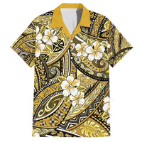 Polynesian Hibiscus Tropical Yellow Floral Family Matching Short Sleeve Bodycon Dress and Hawaiian Shirt Tribal Pattern - Polynesian Pride
