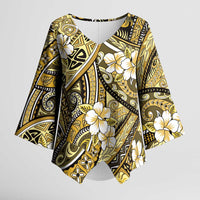 Polynesian Hibiscus Tropical Yellow Floral Kimono Sleeve Blouse Tribal Pattern - Polynesian Pride