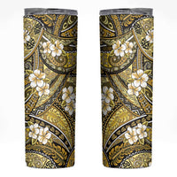 Polynesian Hibiscus Tropical Yellow Floral Skinny Tumbler Tribal Pattern - Polynesian Pride