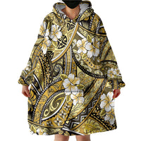Polynesian Hibiscus Tropical Yellow Floral Wearable Blanket Hoodie Tribal Pattern - Polynesian Pride